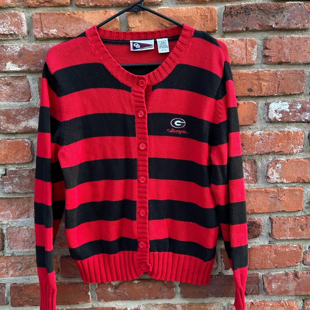 Campus Specialties Striped Red/Black Knit UGA Cardigan Size Girls L 12-14